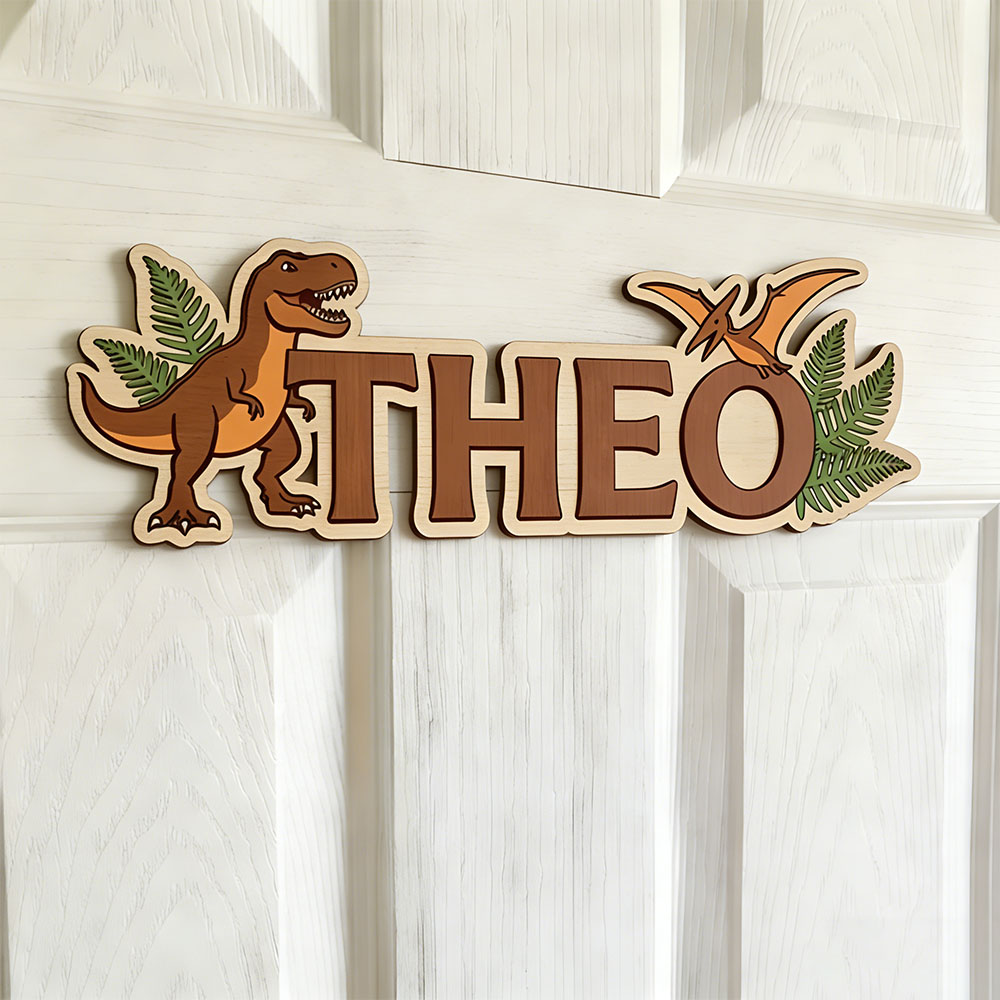 Baby Nursery Decor - Letrero con nombre de dinosaurio personalizado