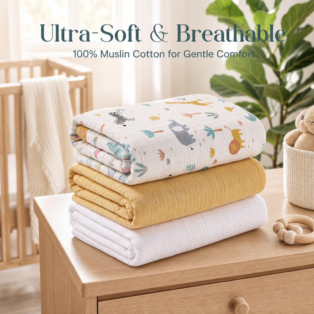 Paquete de 3 mantas de muselin - Baby Nursery Bedding reseña y precio