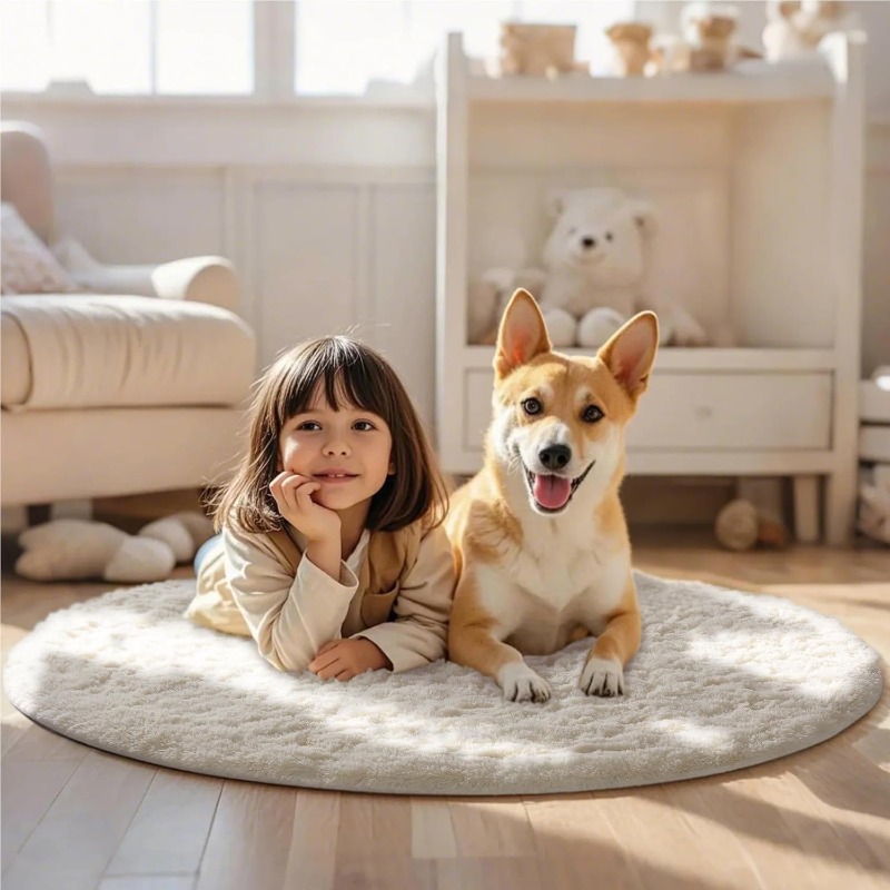 Alfombra redonda blanca crema, - Baby Nursery Rug reseña y precio